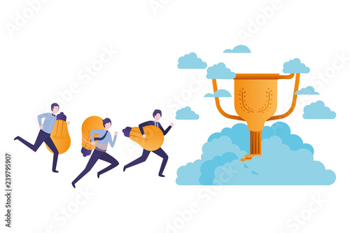 businessmen in the clouds with trophy avatar character
