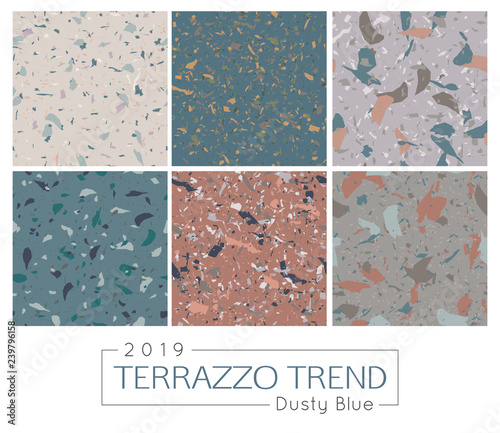 Set of six terrazzo patterns. Italian natural mosaic floors vector illustration