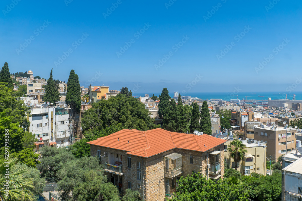Downtown, the port and the Bahai shrine, Haifa