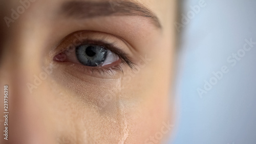 Vászonkép Sad woman crying, suffering pain eyes full of tears, domestic violence victim