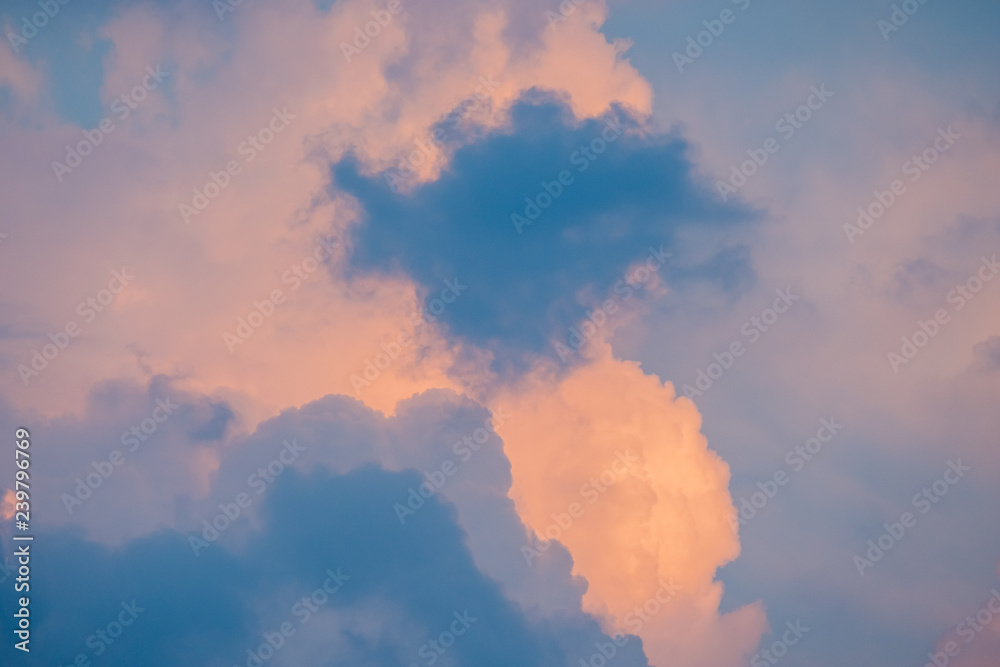 Beautiful sky with the fluffy clouds background