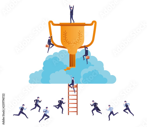 businessmen with stair and trophy avatar character