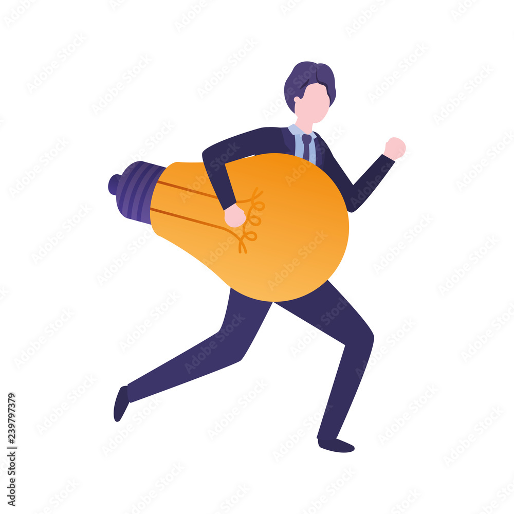 Businessman with lightbulb avatar character Businessman with lightbulb avatar character