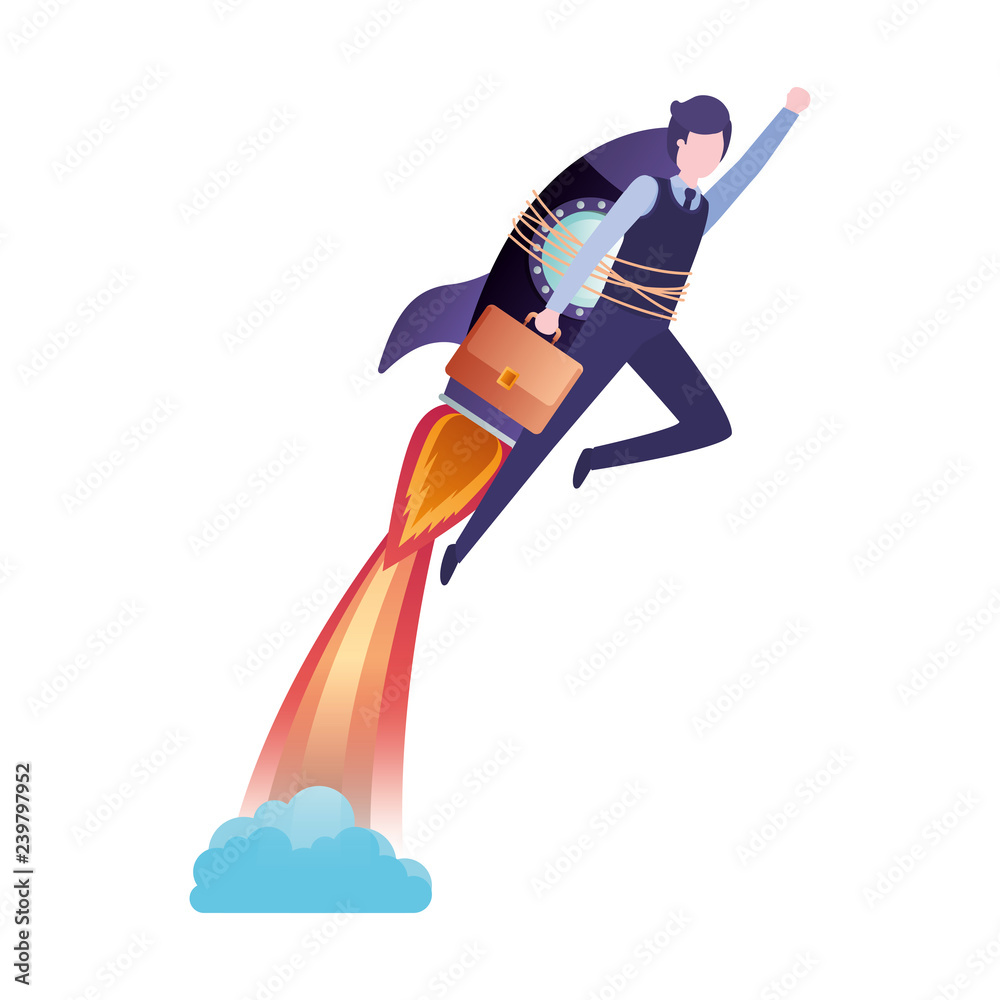 businessman with rocket avatar character