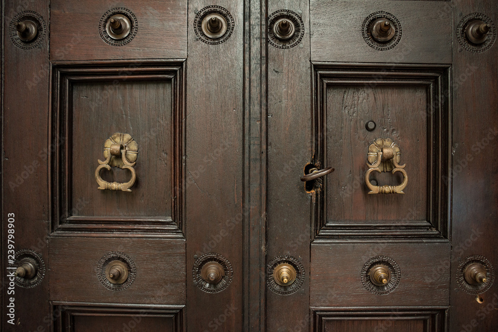 The door of the house is brown. The door of the house is brown.