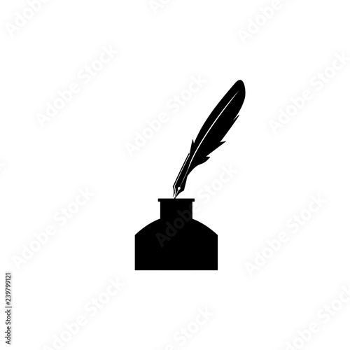 Feather pen and inkwell. Drawing of ancient stationery on white background. Concept for education. - Vector