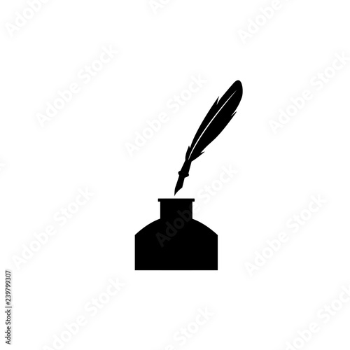 Feather pen and inkwell. Drawing of ancient stationery on white background. Concept for education. - Vector