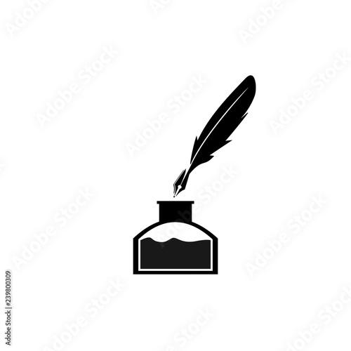 Feather pen and inkwell. Drawing of ancient stationery on white background. Concept for education. - Vector