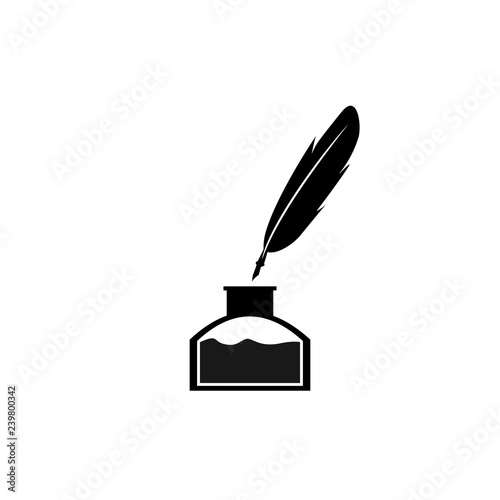 Feather pen and inkwell. Drawing of ancient stationery on white background. Concept for education. - Vector