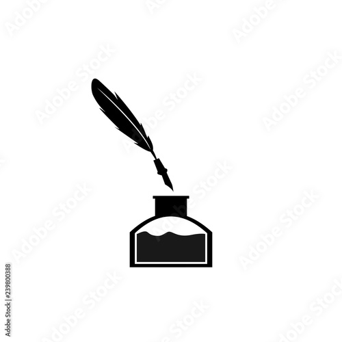 Feather pen and inkwell. Drawing of ancient stationery on white background. Concept for education. - Vector