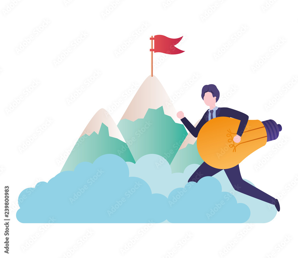 Fototapeta premium businessman with mountain and lightbulb