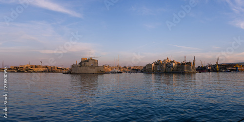 View on Senglea and Birgu. Fort St Angelo. Grand Harbour of Valletta