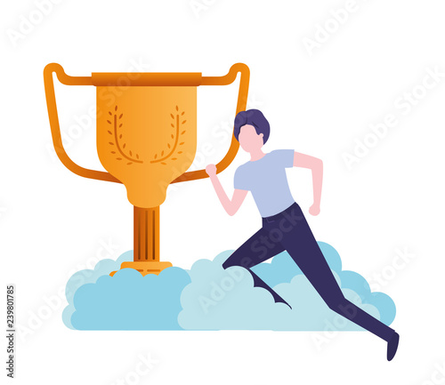 businessman in the clouds with trophy avatar character