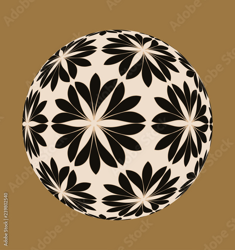 flower ball with outlined pattern in ivory black on gold