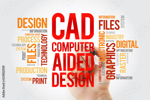 CAD - Computer Aided Design word cloud with marker, business concept background