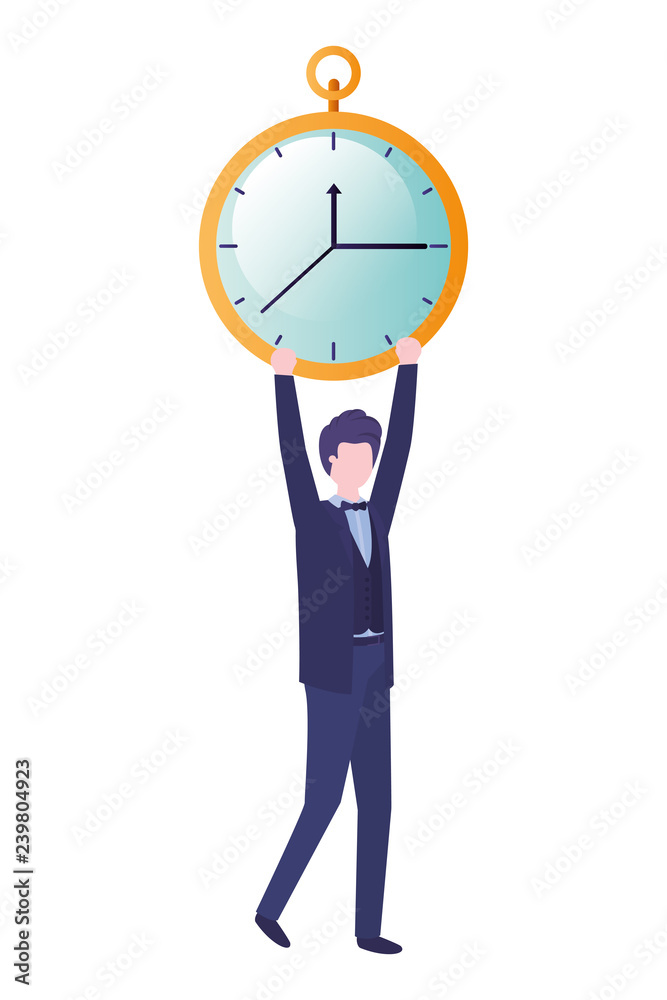 businessman with clock avatar character