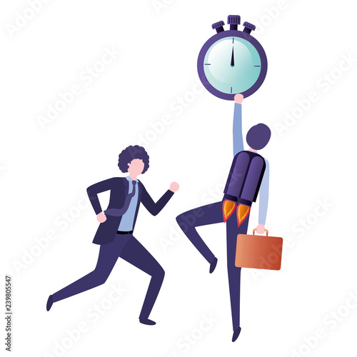 businessmen with rocket and clock avatar character
