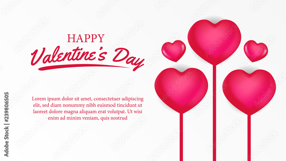 Happy Valentine's day banner poster template with 3D pink hearth. Vector illustrator