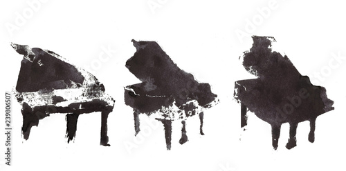 piano, black and white graphics, abstraction