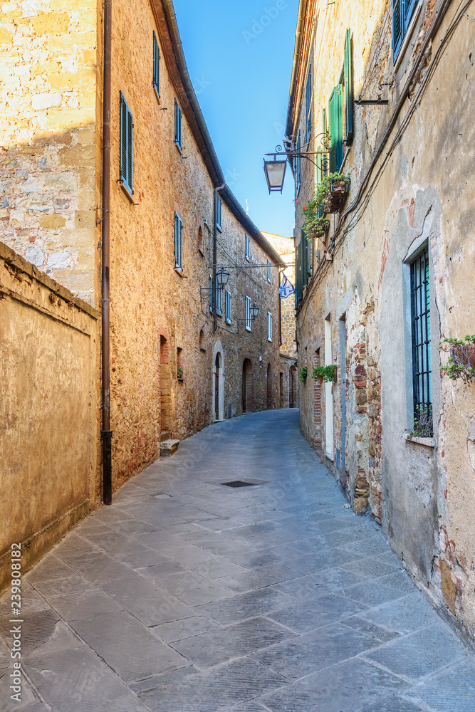 Narrow street in small town Petroio in Tuscay. Italy