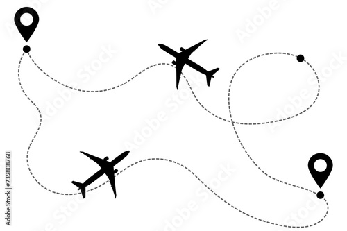 Airplane round-trip line path vector icon