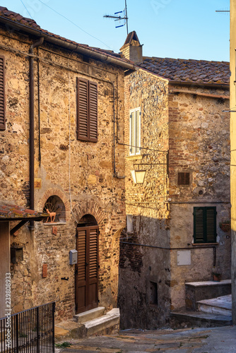 Narrow street in small town Petroio in Tuscay. Italy photo