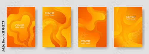 Gradient fluid shapes abstract covers vector set. Vibrant folder backgrounds design. Organic bubble fluid splash shapes, oil drop molecular mixture concept pattern. Cover pages.