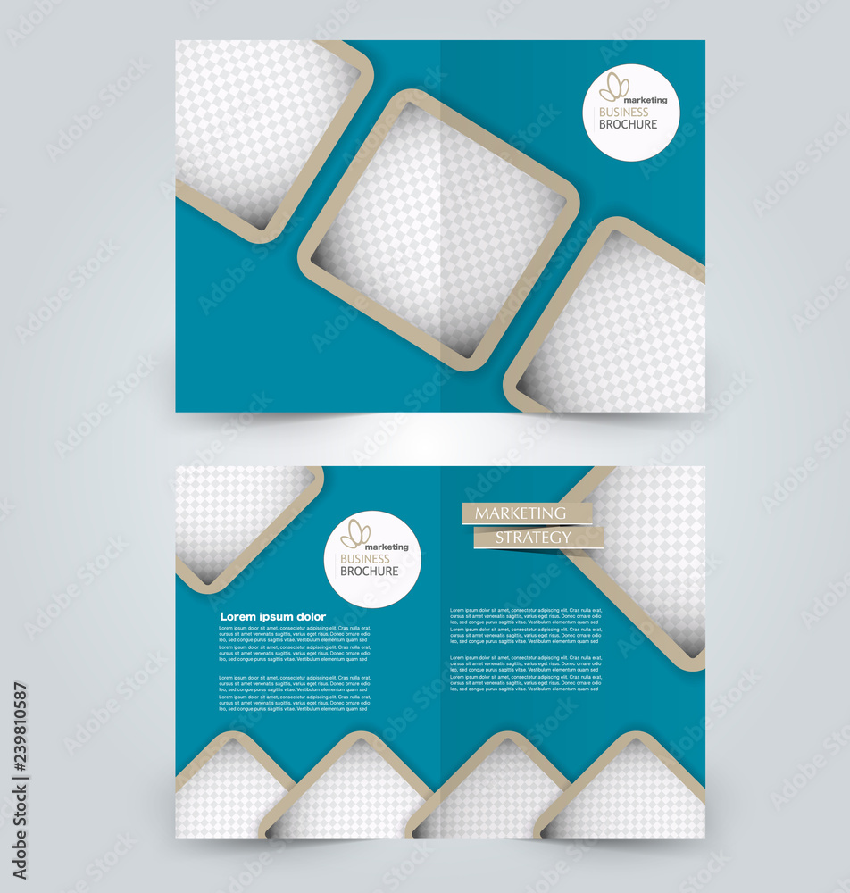 Fold brochure template. Flyer background design. Magazine cover, business  report, advertisement pamphlet. Blue and brown color. Stock Vector | Adobe  Stock
