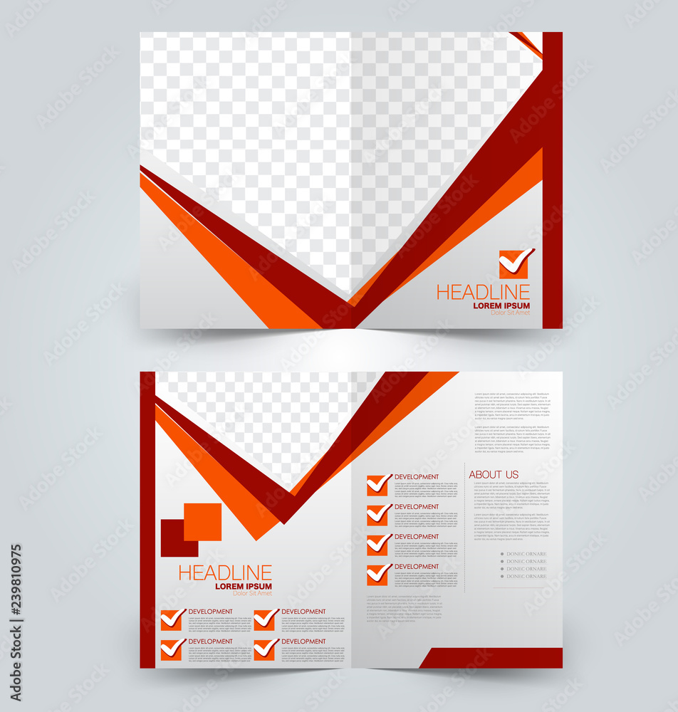 Fold brochure template. Flyer background design. Magazine or book cover, business report, advertisement pamphlet. Red and orange color. Vector illustration. Fold brochure template. Flyer background design. Magazine or book cover, business report, advertisement pamphlet. Red and orange color. Vector illustration.
