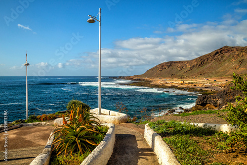 The peninsula La Isleta at Las Palmas de Gran Canaria, Spain with famous surfing spot and Playa de El Confital beach
