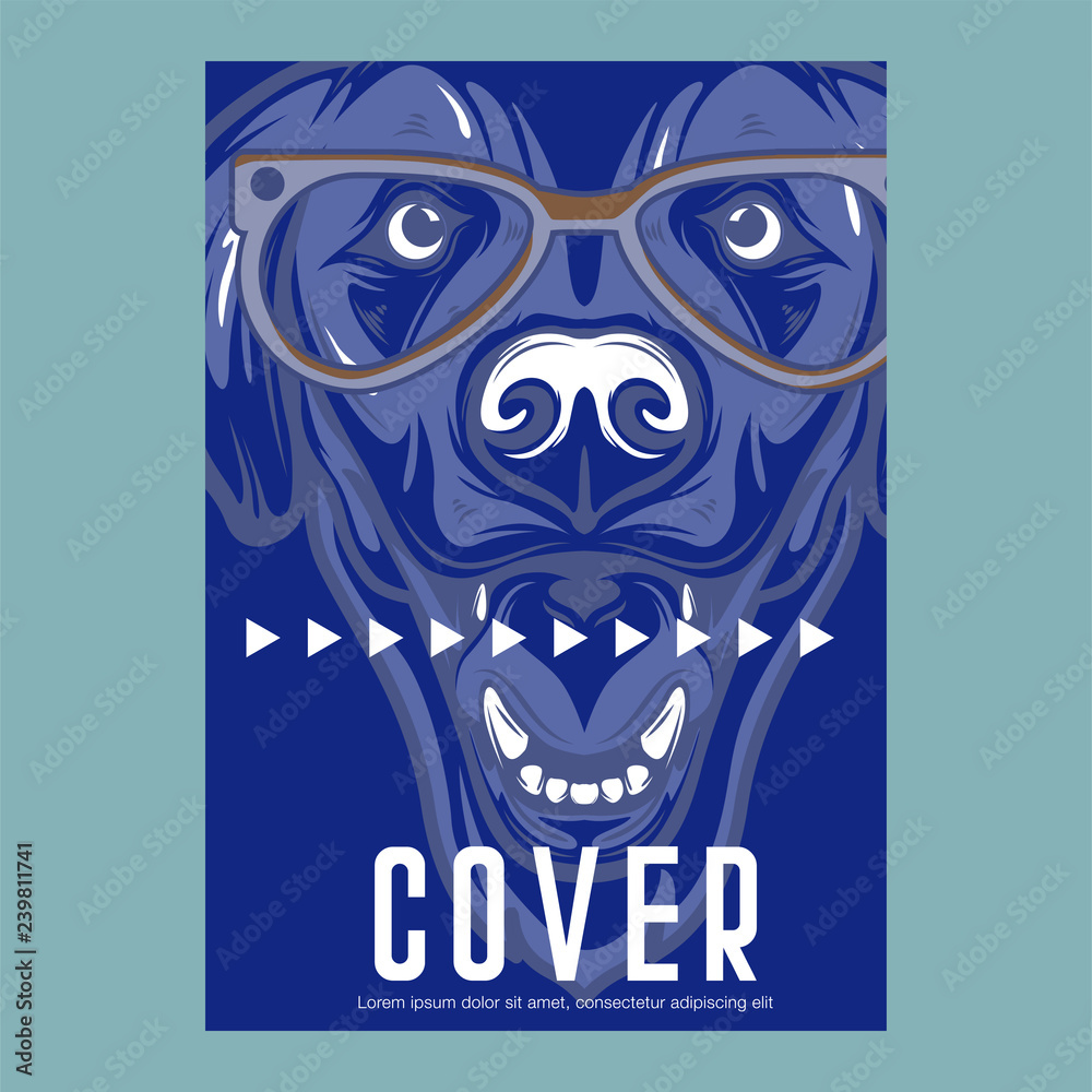 Fototapeta premium Card template with portrait of a cheerful dog. Vector illustration