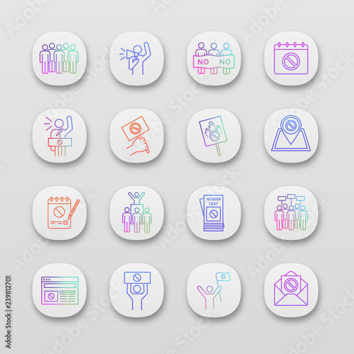 Protest action app icons set
