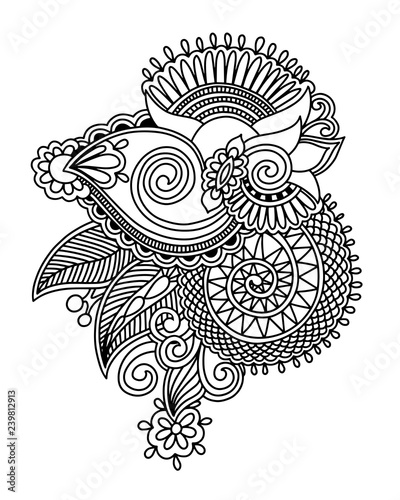 henna paisley flower design, hand drawing decoratio
