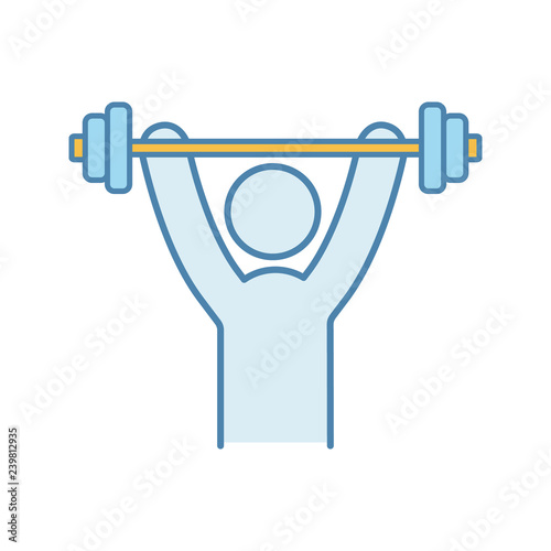 Man training with barbell color icon