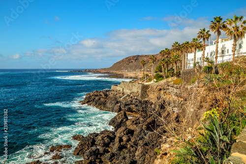 The peninsula La Isleta at Las Palmas de Gran Canaria, Spain with famous surfing spot and Playa de El Confital beach