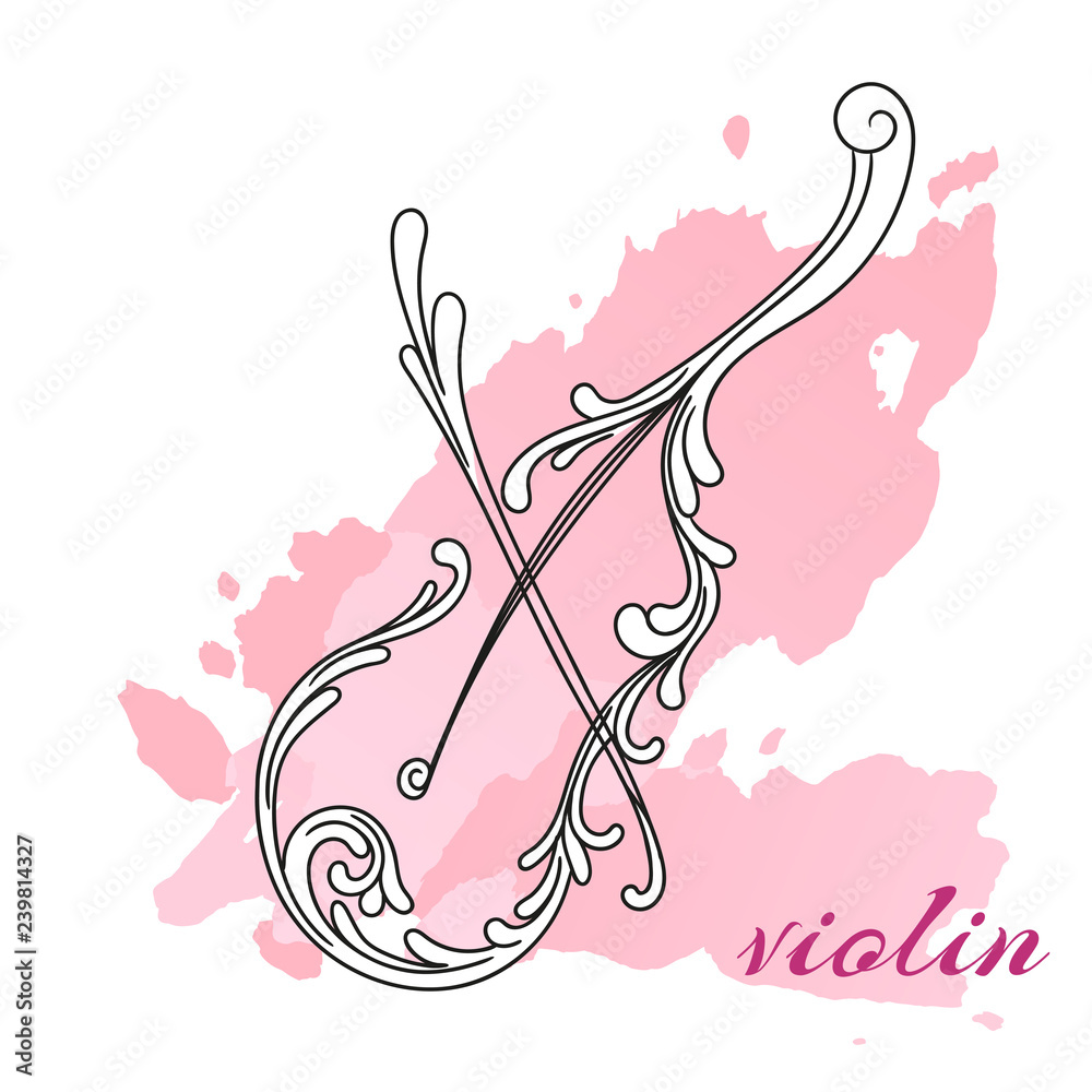 Naklejka premium Musical instruments pattern with curls. Icon violin.