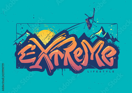 Freeride. Print for the ski resort. Lettering on topic extreme