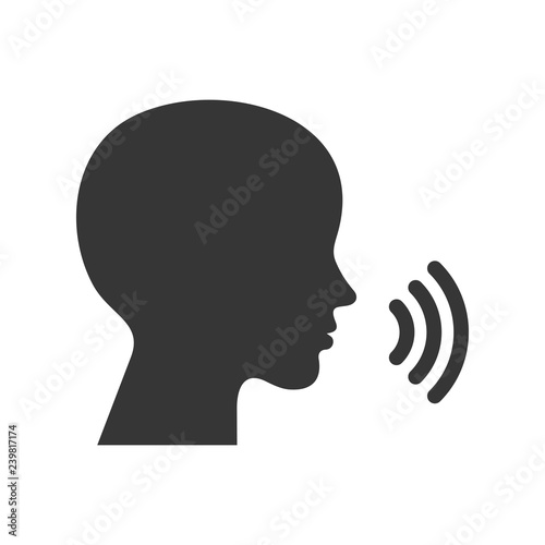 Voice Command Control Icon. Face Silhouette with Sound Waves Logo. Vector
