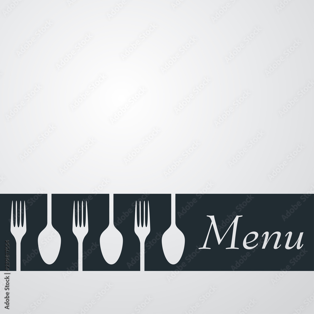 Fototapeta premium Logotipo con texto Menu y cubiertos en espacio negativo en cinta en color gris