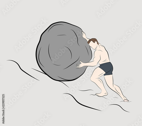 man pushes a stone up. vector illustration.