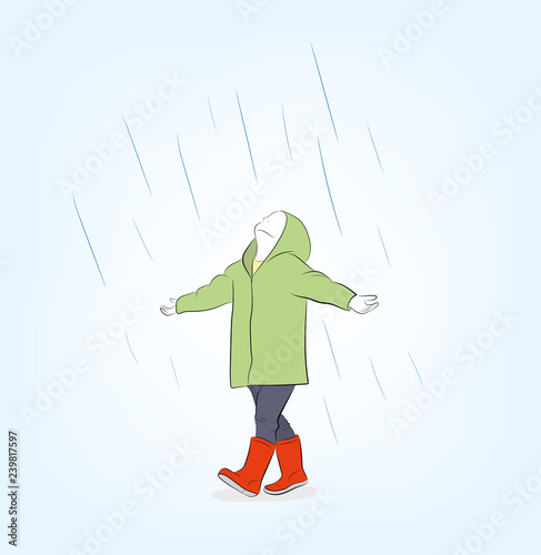 the baby is walking in the rain. vector illustration.