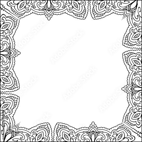 decorative floral adult coloring page  frame black and white isolated on white
