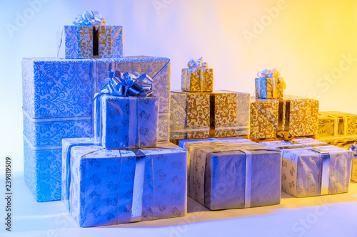 Presents. Decorated boxes w...