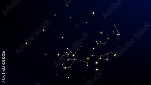 Constellation Map. Night Galaxy Pattern. Astronomical Print. Mystic Cosmic Sky with Many Stars. Vector Constellation Pattern.