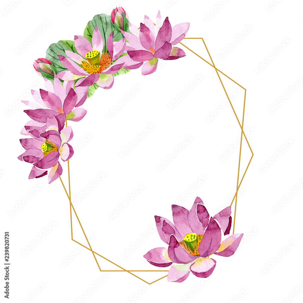 Purple lotus. Floral botanical flower. Frame border ornament square