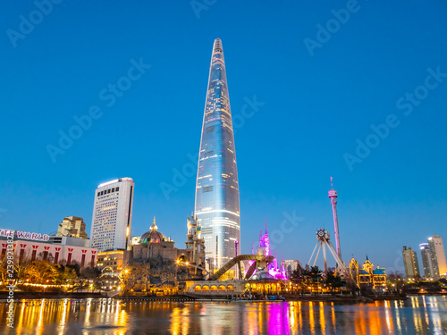 Seoul, South Korea : 8 December 2018 Beautiful architecture building Lotte tower is the one of landmark in Seoul City photo