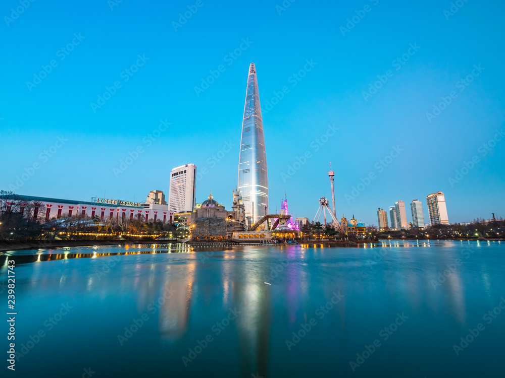 Seoul, South Korea : 8 December 2018 Beautiful architecture building Lotte tower is the one of landmark in Seoul City