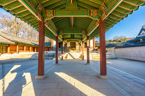 Beautiful architecture building Changdeokgung palace in Seoul city photo