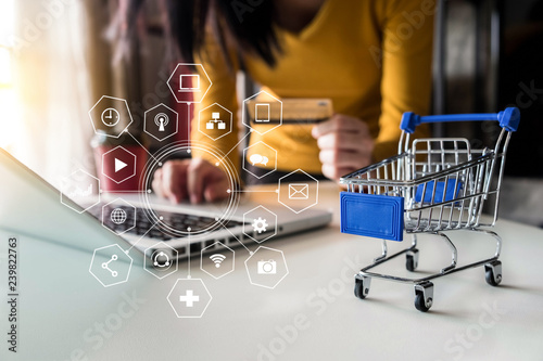 Fotografie online shopping concept, woman shopping online is a form of electronic commerce from a seller over internet