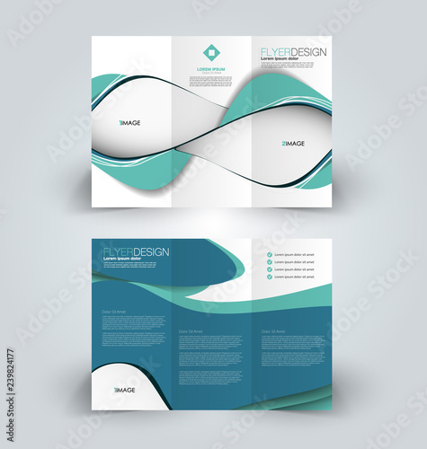 Brochure template. Business trifold flyer.  Creative design trend for professional corporate style. Vector illustration. Blue color.